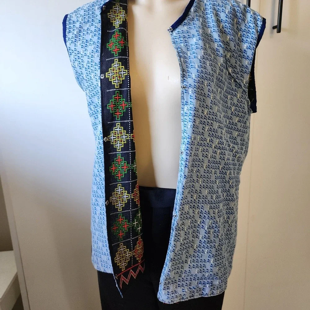 Handmade Reversible Vest, Black Turkish Nomadic Chuval Pattern